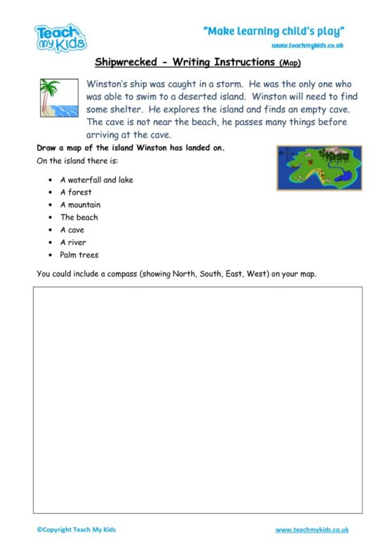Worksheets for kids - instructional writing-shipwrecked